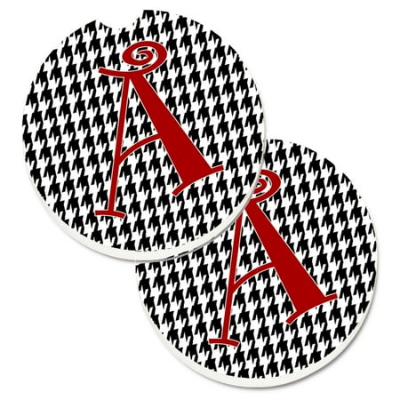 

Carolines Treasures CJ1035-ACARC Letter A Monogram - Black White Houndstooth Set of 2 Cup Holder Car Coasters Large