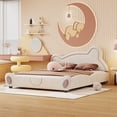 thumbnail image 3 of Harper & Bright Designs Queen Size Kids Velvet Upholstered Platform Bed with Bear-Shaped Headboard, Wood Platform Bed Frame with Bed-End Storage Pocket for Teens Girls Bedroom, Beige, 3 of 11