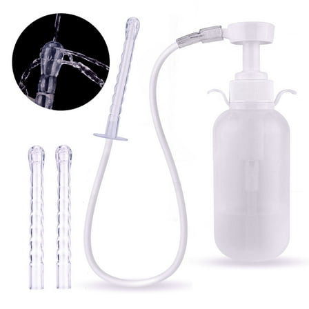 Vaginal Douche Enema Cleaner 300ml Reusable Manual Pressure Anal Vaginal Cleaning System Portable Kit with 3 Nozzles