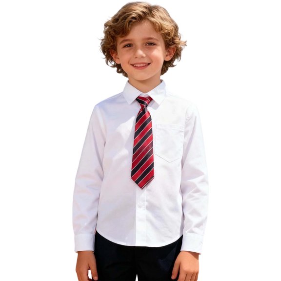 KKBOTIVE Long Sleeve Dress Shirt for Boys Casual Button Down Collared Shirt Kids School Uniform with Tie and Chest Pocket ( Size: 4-5 Years )