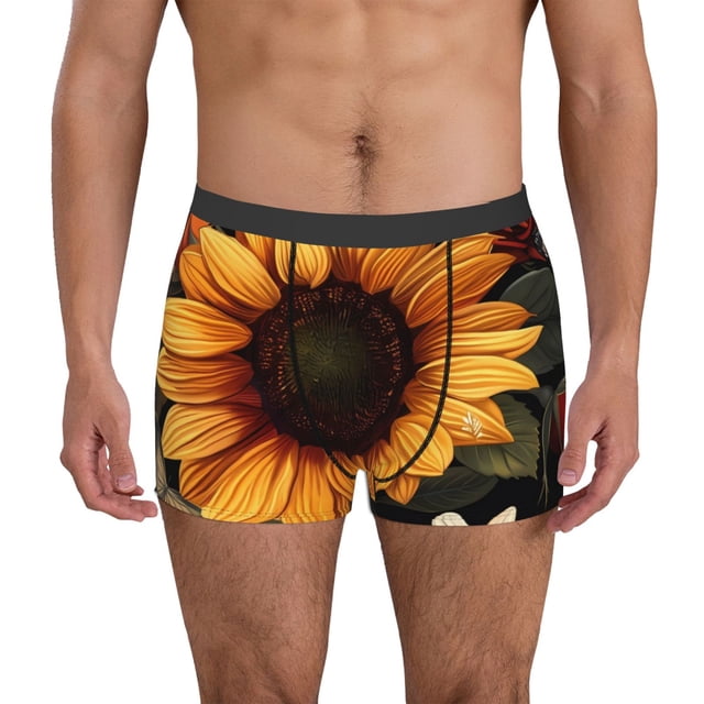 Balery Sunflower Floral Butterfly Calzoncillos bóxer para hombre, ropa interior de algodón suave y transpirable con cinturilla de nailon-Medium