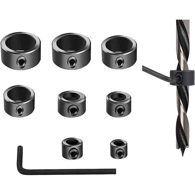 collares de tope de profundidad, tope de broca ajustable, topes de profundidad de perforación, collares de tope de profundidad de perforación, collares limitadores con llave hexagonal de 3-16 mm (negr JFHHH pequeña