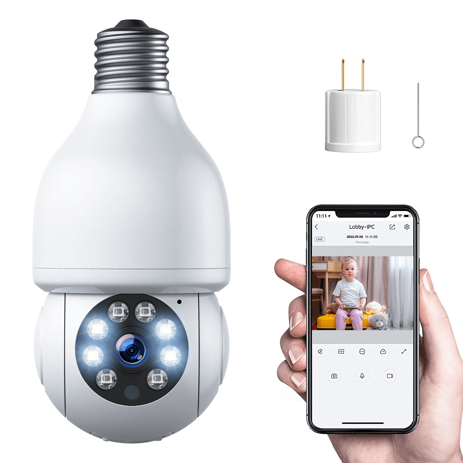 TOGUARD E27 Dome Light Bulb Camera 2.4G WiFi 1080P Security Camera
