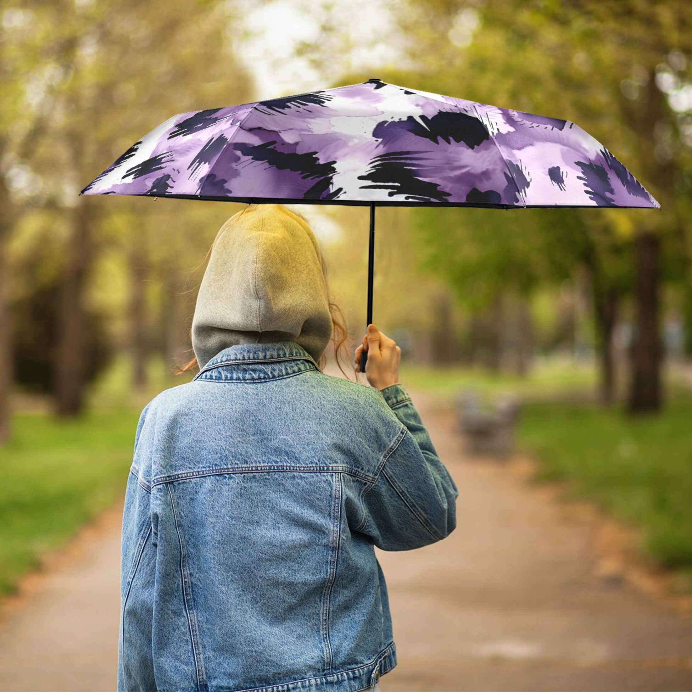 ALAZA Purple Leopard UPF 50+ Compact Folding Umbrella for Rain Travel Umbrella Packable