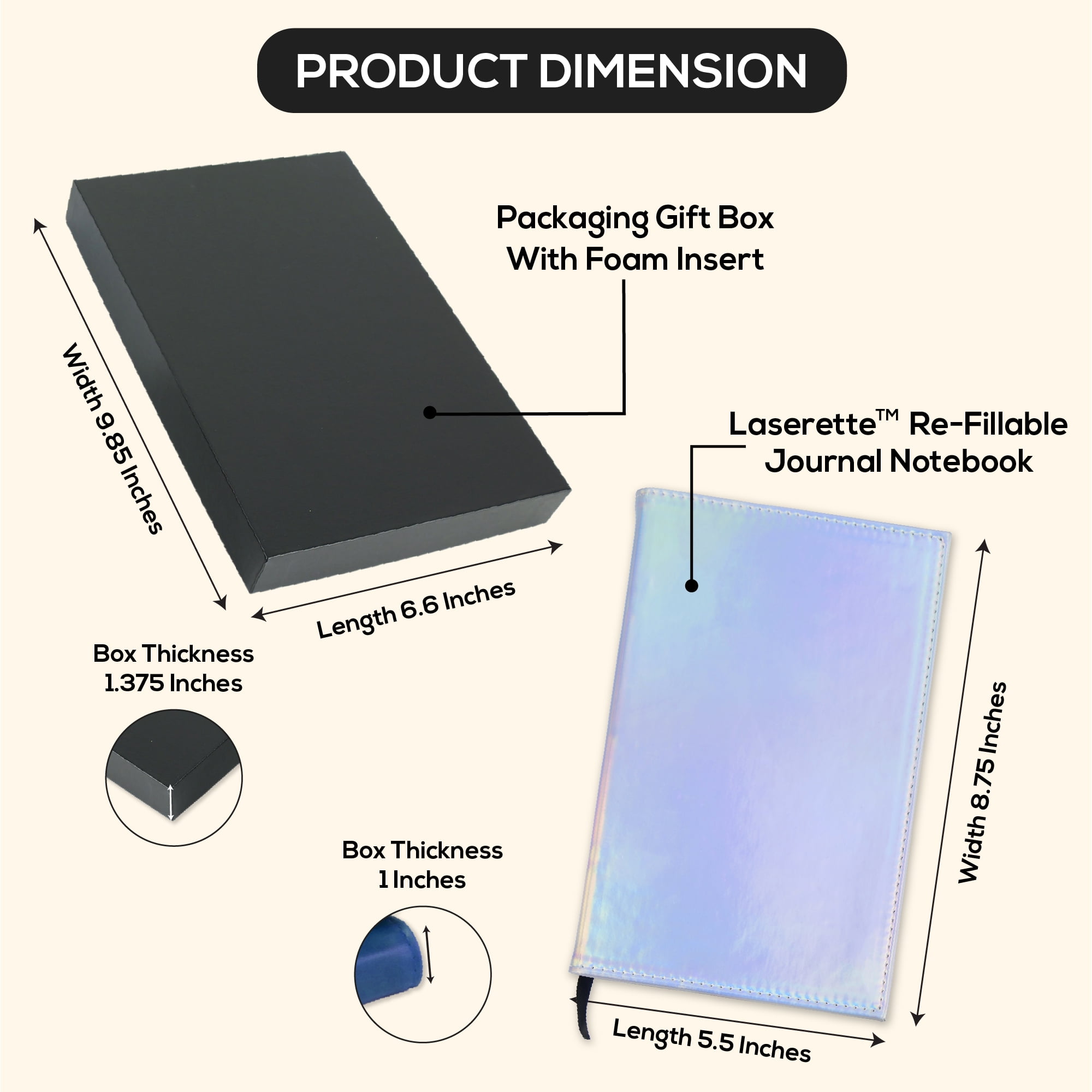 MakerFlo Laserette Refillable Journal for Adults, 8.75" x 5.5", Vegan Leather Cover with Lined Pages, pack of 12, Holographic