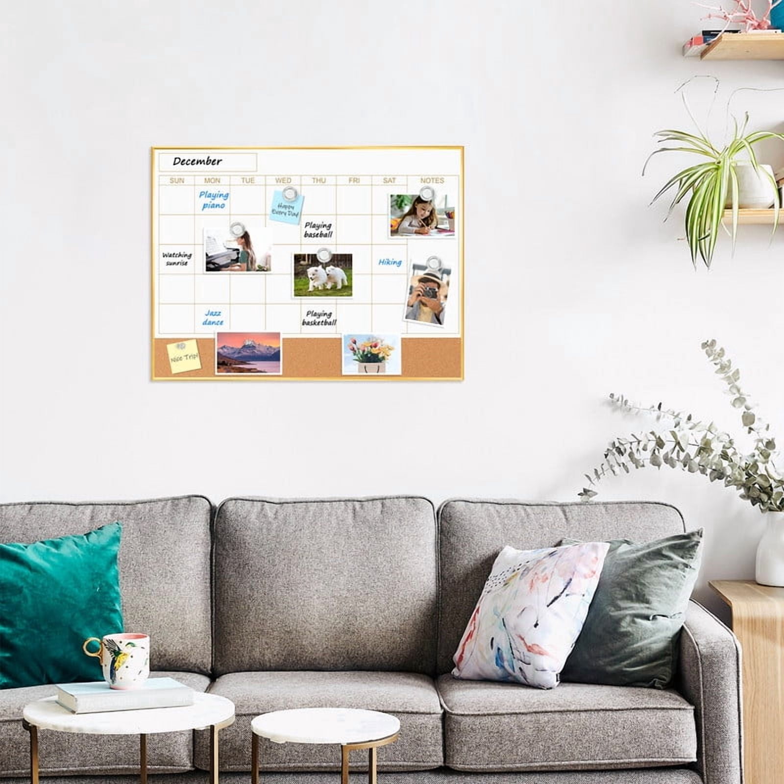 Dry Erase Calendar Whiteboard Cork Board Combo 24"x18" Magnetic White Board Calendar Dry Erase for Wall, Monthly Calendar Whiteboard Combination Board for Office Home, Gold Frame