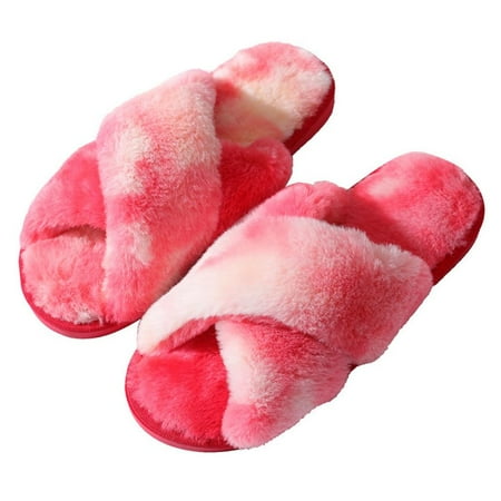 

Womens House Slippers Cross Band Open Toe Soft Plush Fleece Bedroom Slippers Women Memory Foam Comfy Fuzzy Slip On Non-Slip Womens Slippers Indoor Muti-color