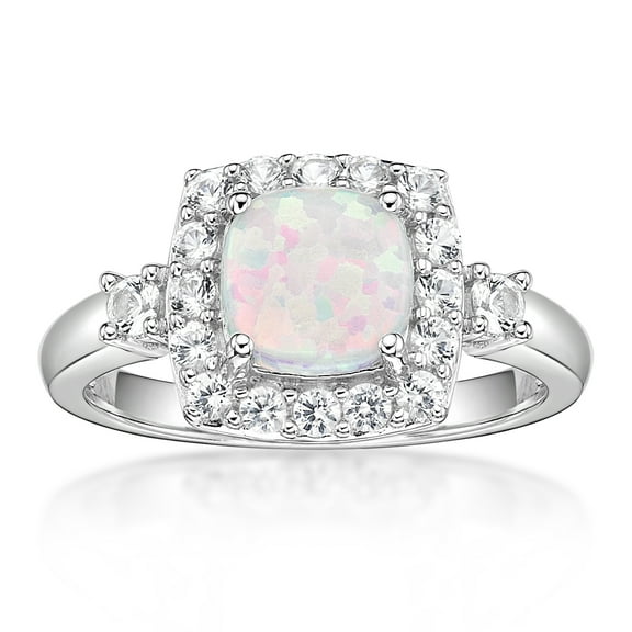 Jay Heart Designs 925 Sterling Silver Created Opal and Created White Sapphire Ring