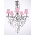 thumbnail image 1 of 5 Light Chrome & Crystal Chandelier With Pink Shades, 1 of 1