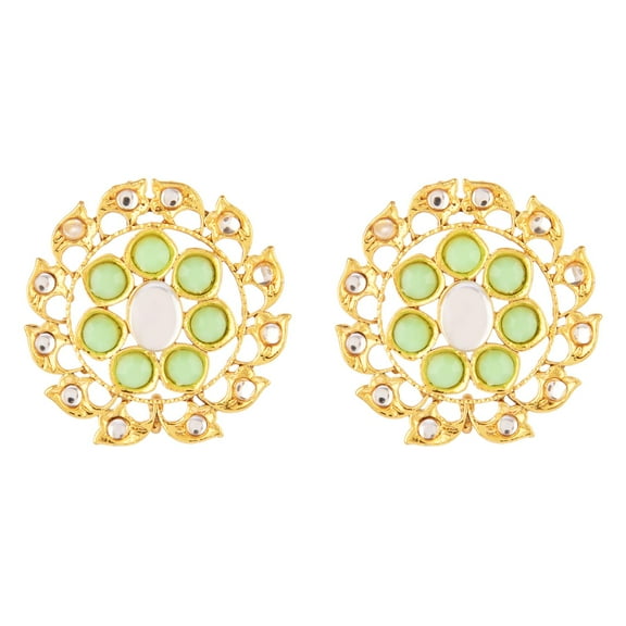 Efulgenz Indian Jewelry Crystal Kundan Stone Big Round Stud Earrings Set for Women, Green