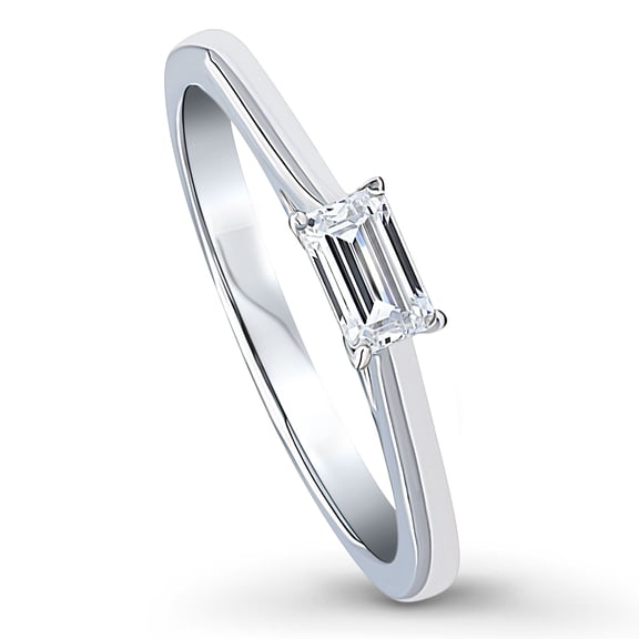 BERRICLE Sterling Silver Solitaire Wedding Engagement Rings 0.3 Carat Emerald Cut Cubic Zirconia CZ East-West Promise Ring for Women, Rhodium Plated Size 8