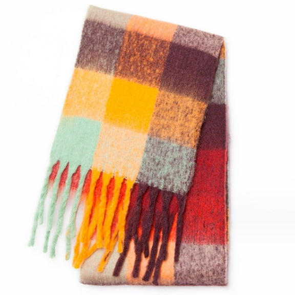 Mictong large coarse plaid scarf, colorful plaid oversized scarf, tassel soft autumn and winter thick warm shawl for women, orange, 1 piece