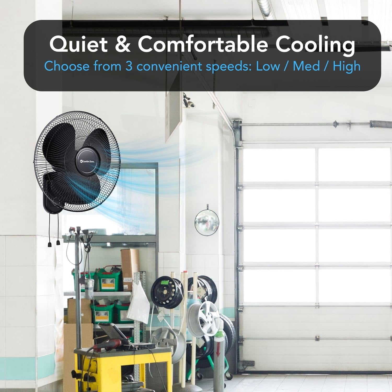 Comfort Zone 16" Wall Mount Fan, Black