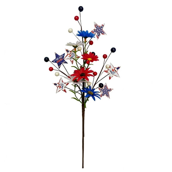 Independence Day Floral Pick: Red White Blue Star & Berry Artificial Flower Arrangement for Vase, Wreath & Patriotic Home Table Decor