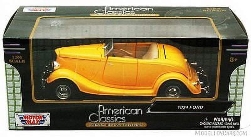 1934 Ford Coupe Convertible, Yellow - Motormax Premium American 73218 - 1/24 Scale Diecast Model Car