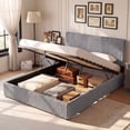 thumbnail image 4 of Gymax Queen Size Lift-up Storage Bed w/Hydraulic Lifts Wooden Slat Support Grey, 4 of 10