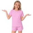 thumbnail image 6 of EnJoCho Girls 2 Piece Summer Outfits Girls Vacation Shirts for School Summer Camp Tween Short Sleeve Crew Neck T Shirt Elastic Waist Shorts Matching Set Pockets Athletic Sets, 6 of 9