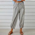 thumbnail image 2 of Women‘s Cotton Linen Pants Drawstring Elastic Waist Capri Pants Lounge Pants with Pockets, 2 of 9