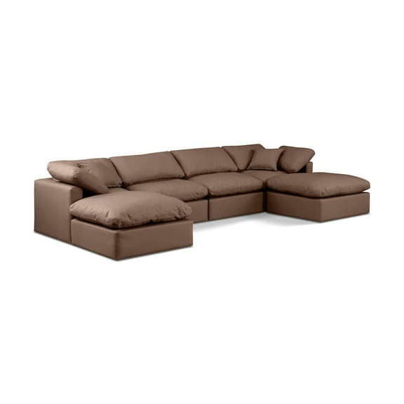 Meridian Furniture Indulge 140" Brown Vegan Leather U-Shaped Modular Sectional