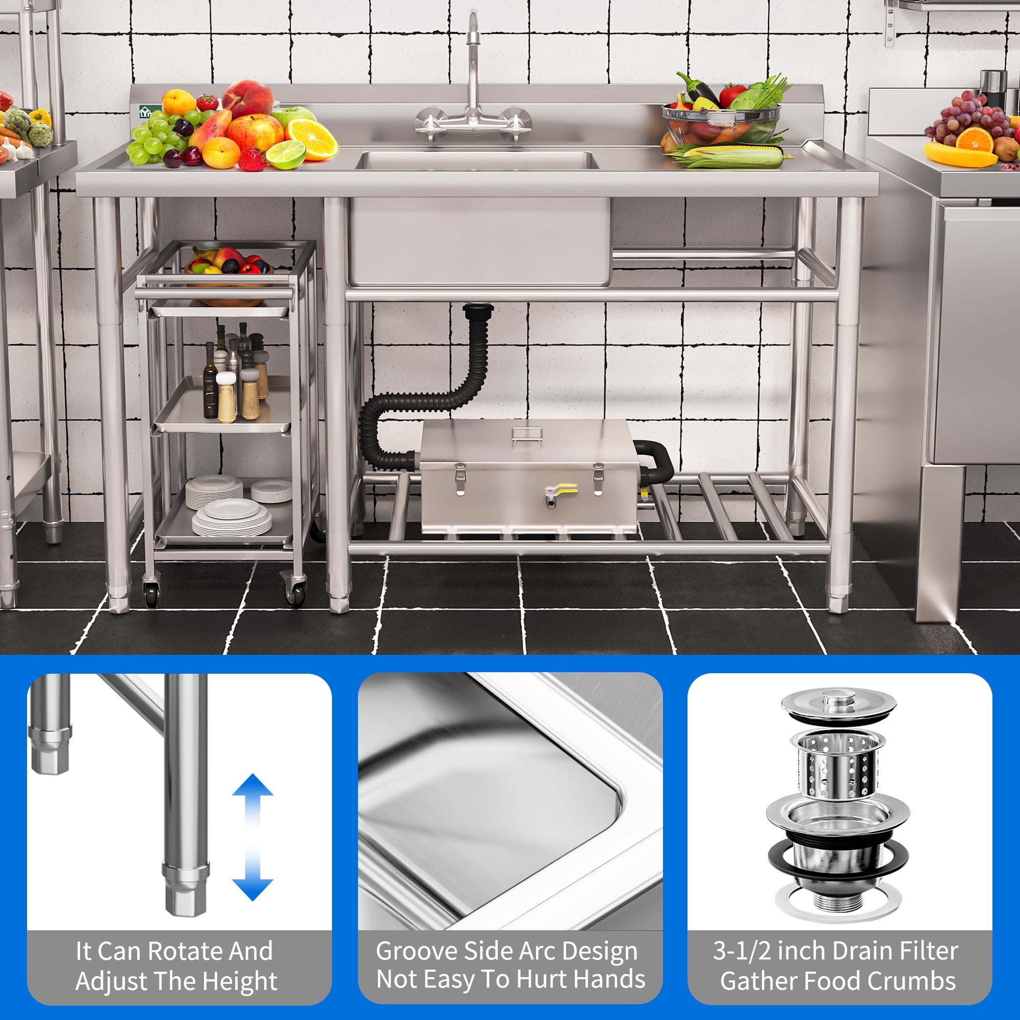 Dextrus Stainless Steel Kitchen Single Bowl Commercial Sink Dextrus Stainless Steel Kitchen Single Bowl Commercial Sink