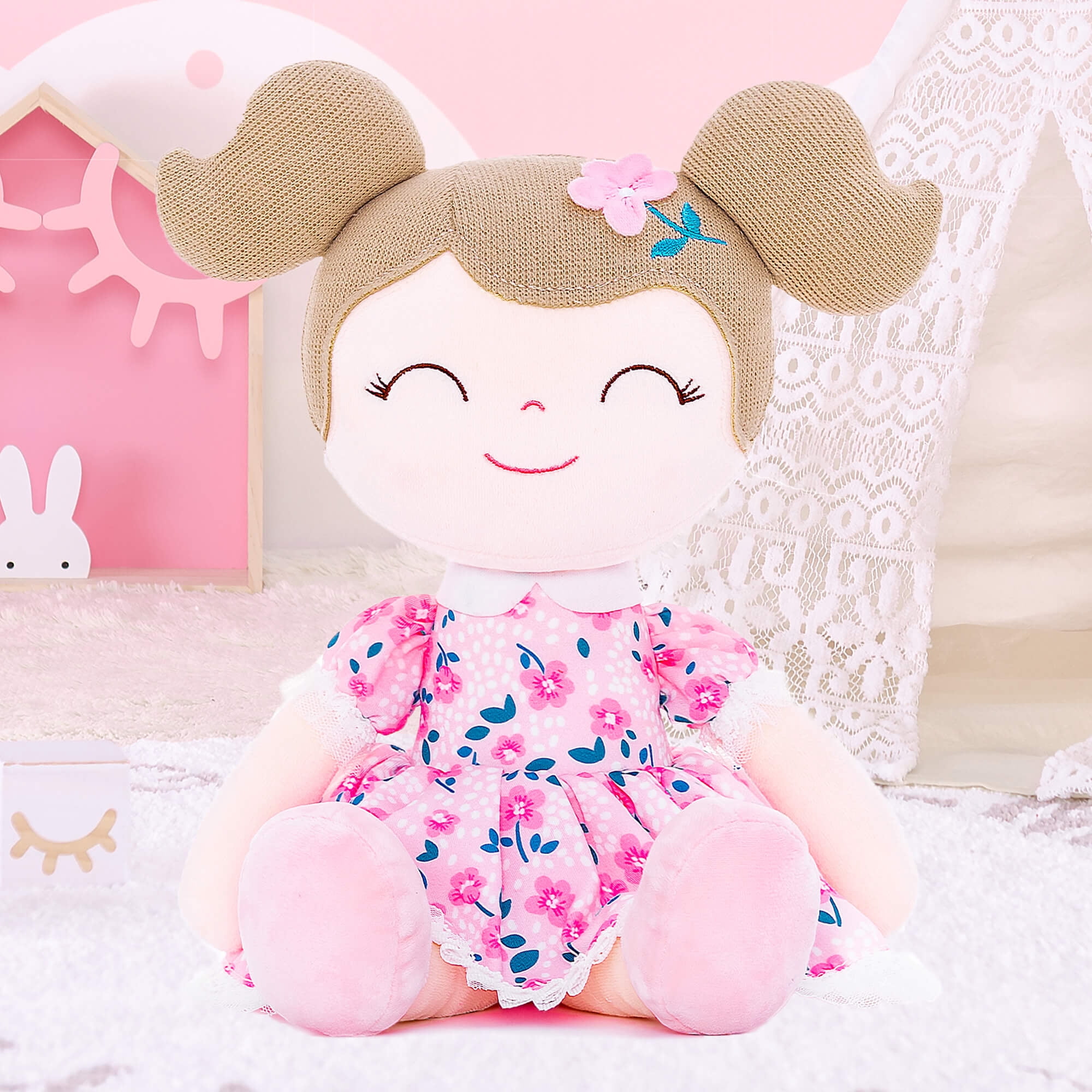 Gloveleya Dolls Baby Girl Gifts Soft Plush Toy Printed Rosebuds Blossom 16"