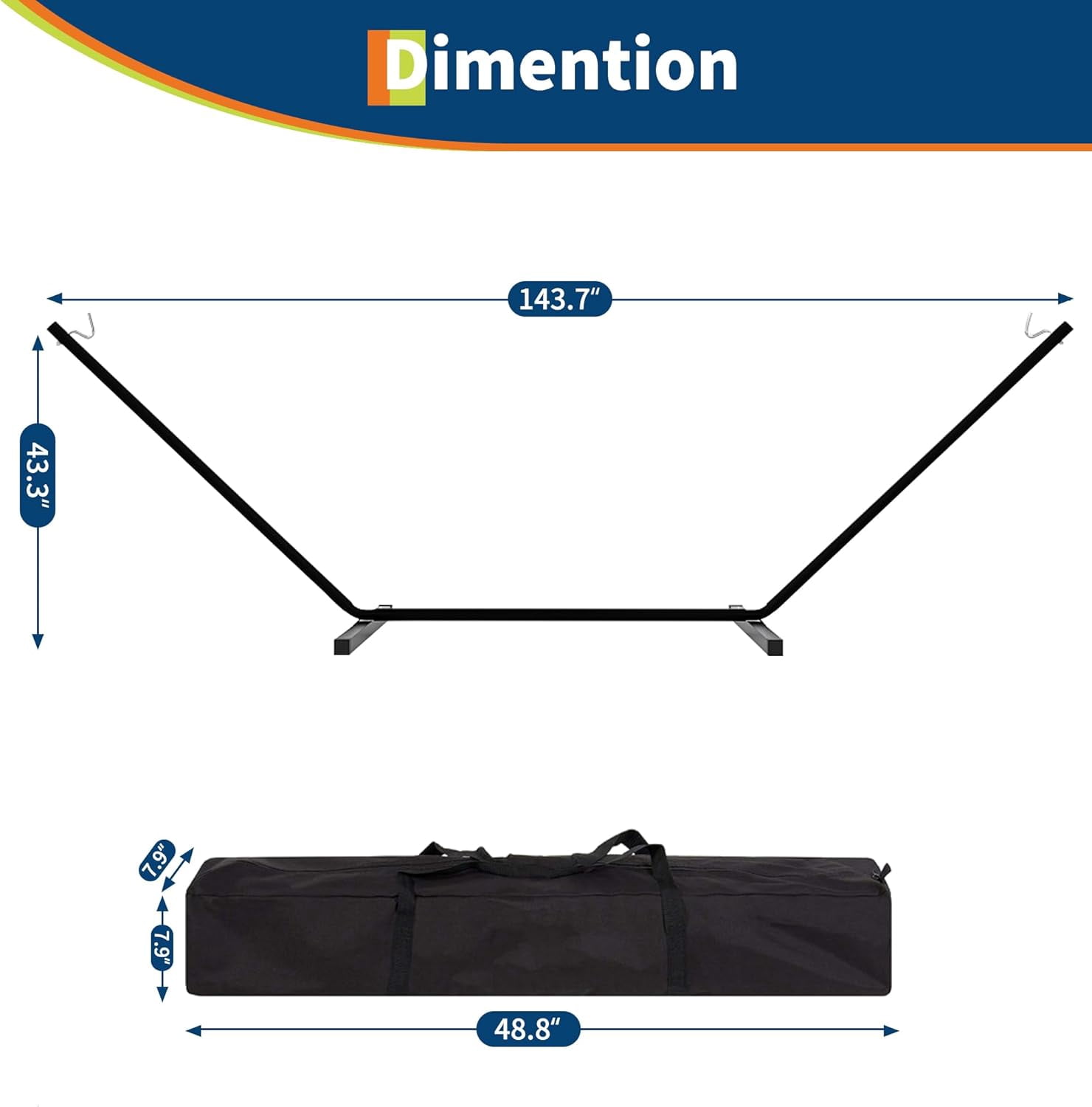 WildBreak Double Hammock, V Shape Frame, Stand & Carry Bag, 143.7 x 36.2 x 43.3", Gray Geometric