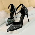 thumbnail image 6 of AUDeals Women's Pointed Toe Heels, Rhinestone Stiletto Pumps with Slingback Comfort for Wedding and Party Wear (Black, 8), 6 of 6