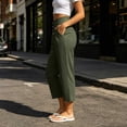 thumbnail image 4 of Costeam Womens Multi Button Pleated Front Linen Capri Pants Dual Side Slip Pockets Non Elastic High Waist Lightweight Wrinkle Resistant Loose Mid Calf Casual Cropped Trousers, 4 of 7