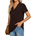 thumbnail image 6 of Otvok Short Sleeve T-Shirts for Women's Casual Solid V Neck Button Tunic Basic Summer Tops Shirt, 6 of 6