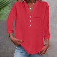 thumbnail image 2 of Womens Blouses Tops Trendy Stylish 3/4 Sleeve Pocket Detail Womens Clothes,Red,2XL, 2 of 7