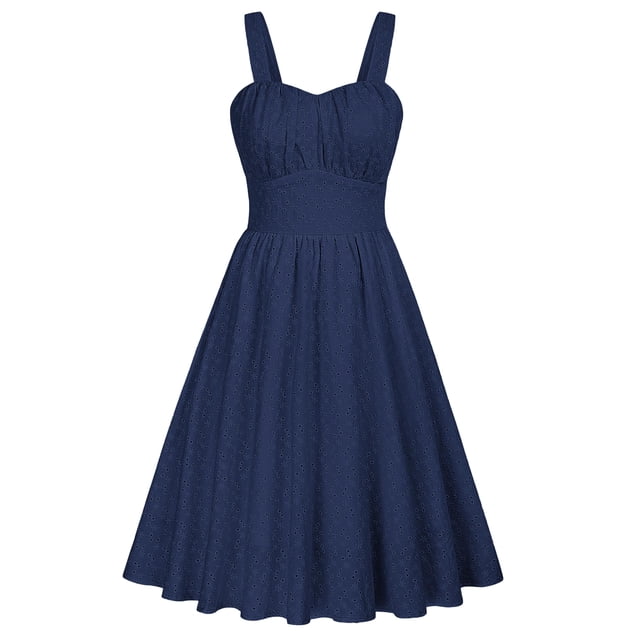 Vestido Belle Poque vintage sin mangas en forma de A Swing, azul marino