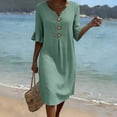 thumbnail image 4 of fheaev Women's Midi Dress Short Sleeve V Neck Button Down Loose with Pockets for Casual Mint Green 2XL, 4 of 8
