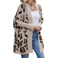 thumbnail image 2 of Women's Y2k Open Front Knitted Sweater Leopard Print Long Batwing Cardigan Fall Winter Loose Coat Khaki L, 2 of 8