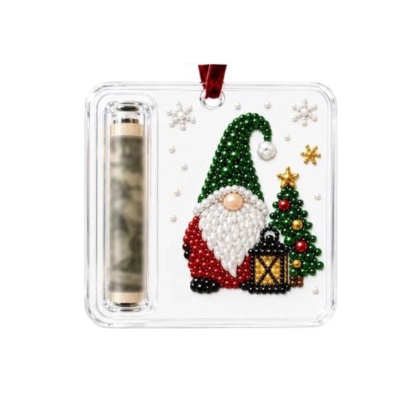 Acrylic Christmas Money Holder Ornament Cash Gift Card Display Gnome Tree Hanging Decoration for Cash Gifting Holiday Birthday Celebration Home Mantel Wall Door Decor Sturdy Transparent Acrylic 10cm