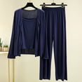 thumbnail image 4 of MEICHEN Lounge Set for Women Women's 3 Piece Set Pajama Long Sleeve Cardigan Sleeveless Top Wide Leg Pants Casual Loose Fit Summer Essentials Fashion Sleepwear, 4 of 5
