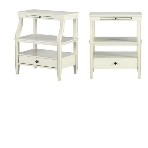Comfort Pointe Newton Wood Storage Nightstand in Antique White - Set of 2