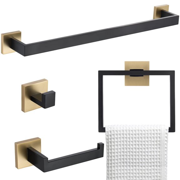 Brushed Gold Bathroom Towel Bar Holder Sets Premium Stainless Steel 4-Piece Bathroom Hardware Set Wall Mounted Bathroom Toilet Paper Holder with Shelf Set.