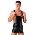 thumbnail image 3 of Sxiwei Men's Shiny Metallic Bib Overalls Dungarees Suspender Hot Shorts Pants Festival Party Clubwear Black S, 3 of 7