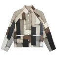 thumbnail image 4 of Jackets for Women Winter Coat Jackets Flannel Stand Collar Jacket(Vinatge Geometric Abstract Art Gray Black Brown,Size:S-4XL), 4 of 7