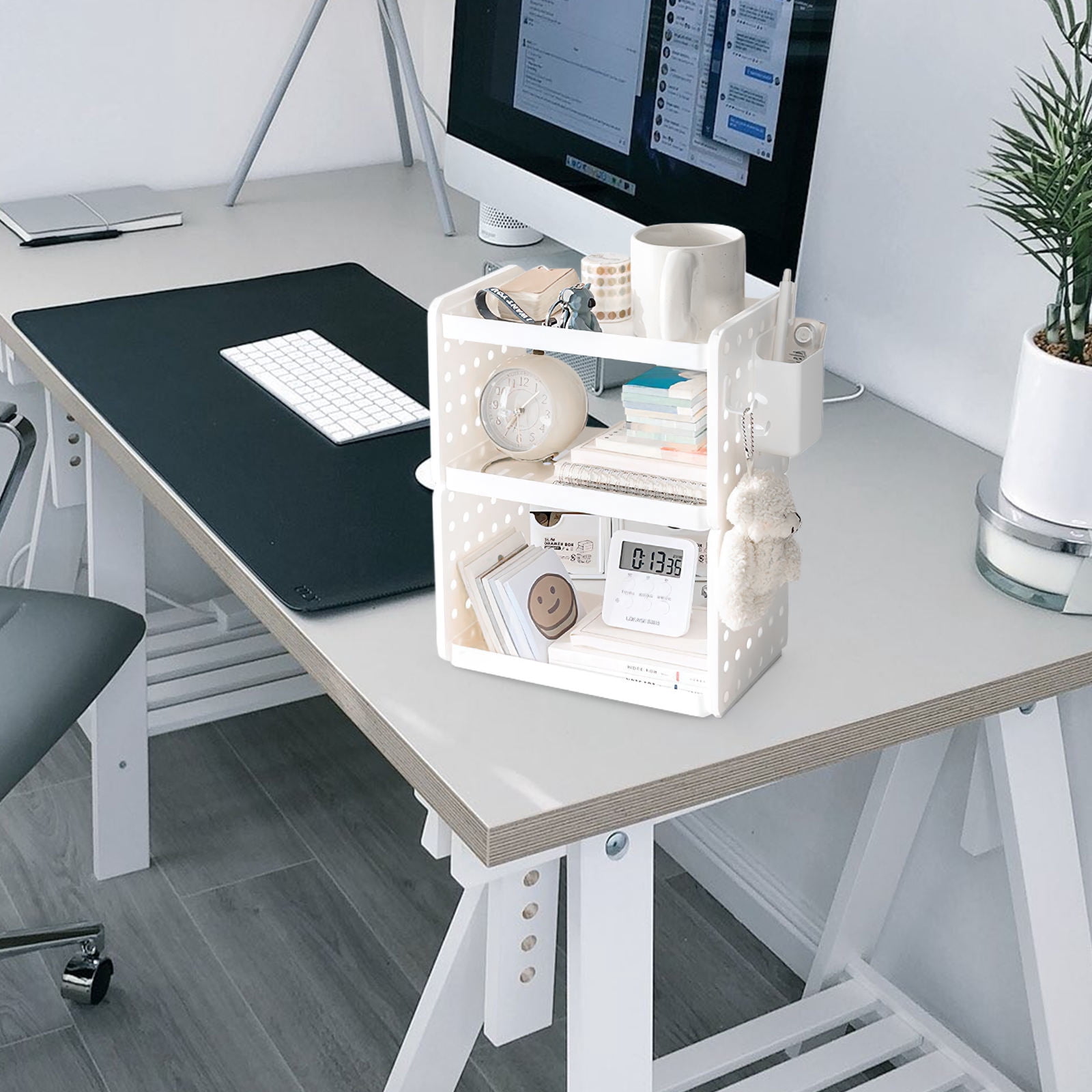 OUNONA Multi-Functional Desk Organizer with Mail Holder, Paper & Magazine Rack, Home Office Book Storage Accessory