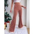 thumbnail image 5 of Women'S Velvet Elastic Waist Flare Leg Palazzo Long Pants Trousers Pink L, 5 of 9