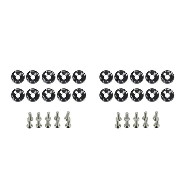 Sidaley Juego surtido de arandelas de tornillos para coche de 10 piezas, juego surtido de arandelas de aleación de aluminio para vehículos, Negro 2piezas