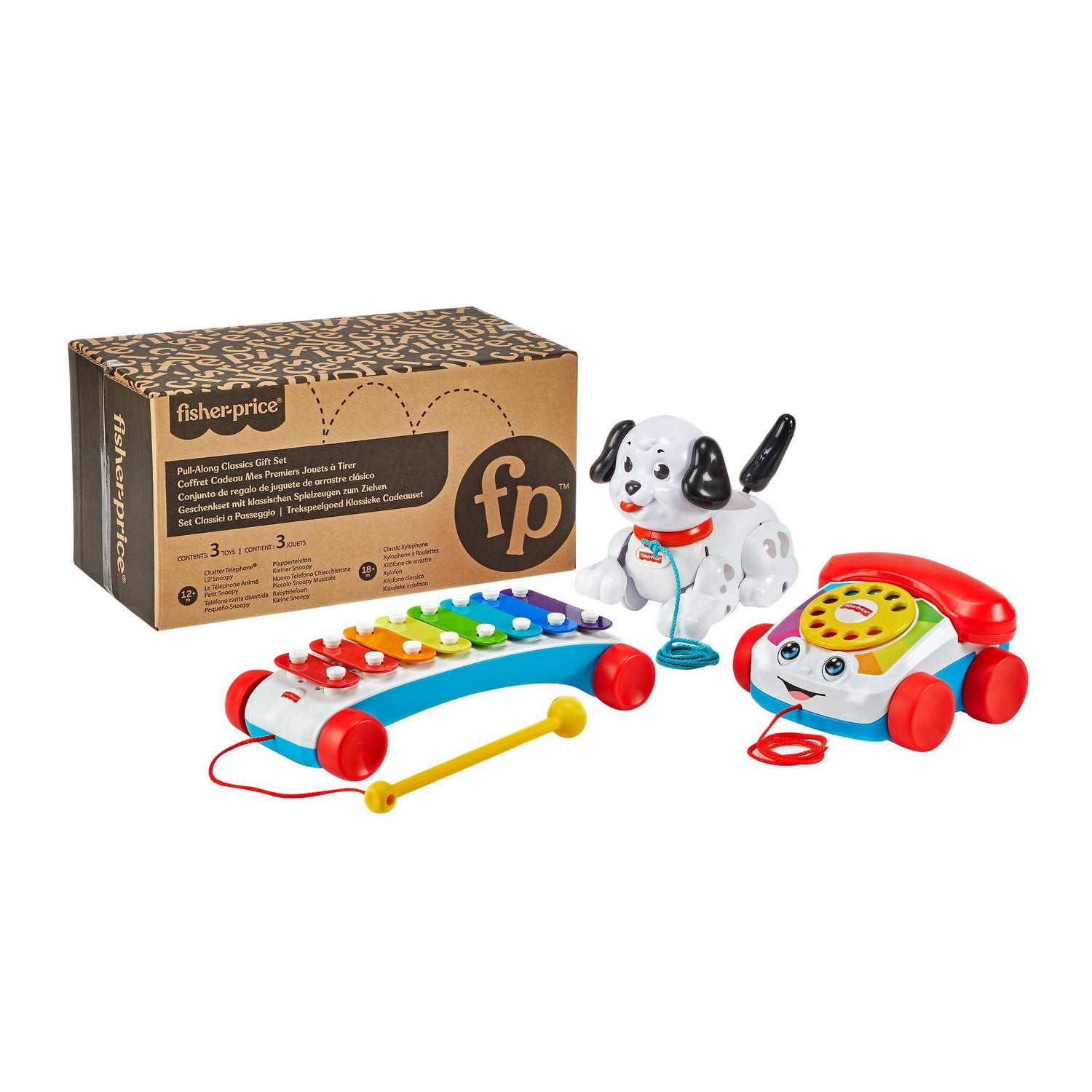 ​Fisher-Price Pull-Along Basics Gift Set, 3 classic pull toys for infants and toddlers ages 12 months and older