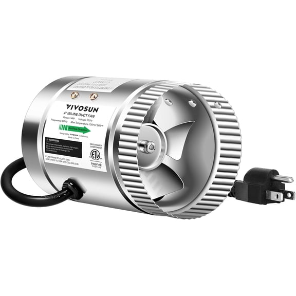 4 Inch Inline Duct Fan 100 CFM, HVAC Exhaust Ventilation Fan with Low Noise for Basements, Bathrooms, Kitchens and Attics, Silver