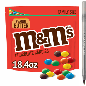 M&M's Peanut Butter Milk Chocolate Candy Family Size with pen