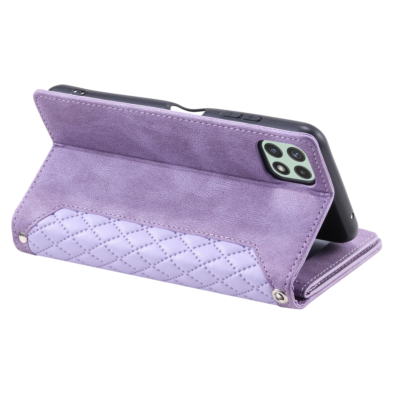 Wallet Case for Samsung Galaxy A12 5G (6.5 Inch) with Kickstand Card Slots Wrist Strap Case, Magnetic Shockproof Flip Phone Cover for Samsung Galaxy A12 5G,Purple