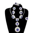 thumbnail image 2 of 1 pair of Earrings + 1 Bangle + 1 Necklace + 1 Ring Plated Exaggerated Plate Shape Inlaid Deep Blue Gemstone Stunning Decor For Party, 2 of 6