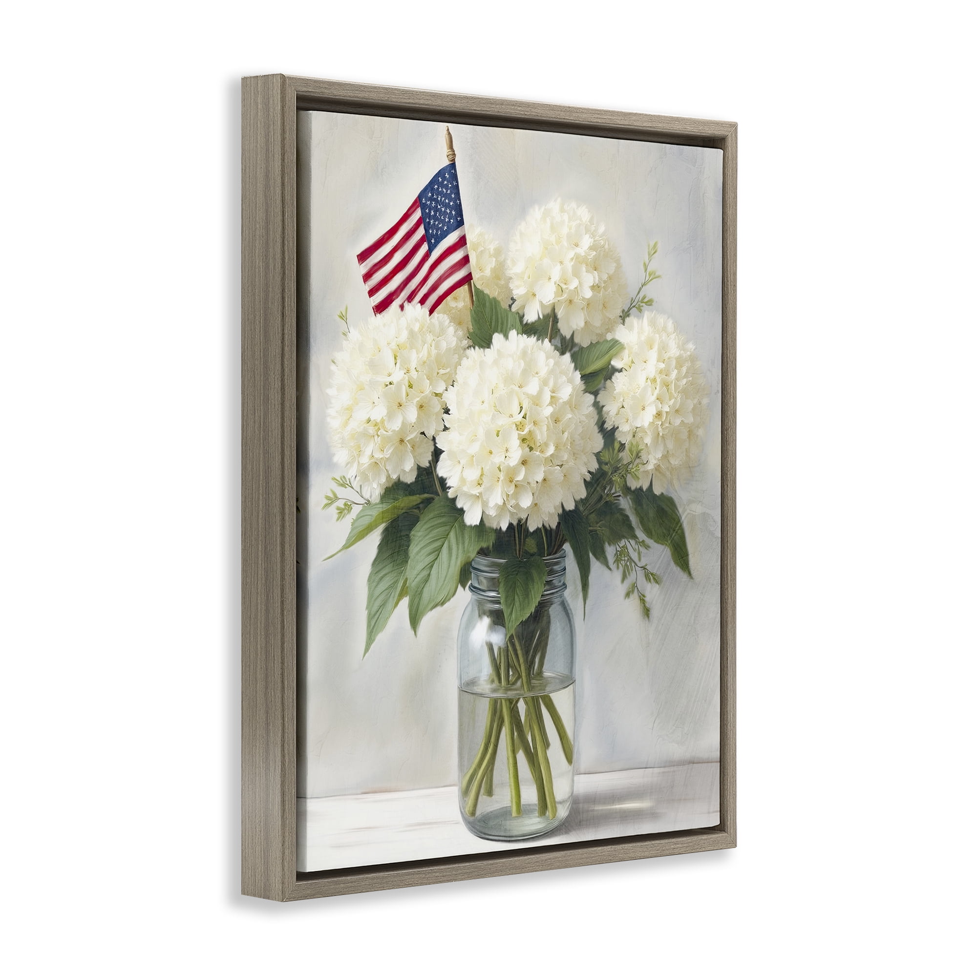 Stupell Industries Festive Patriotic Hydrangea Brown Framed Floater Canvas Wall Art, design by Kim Allen