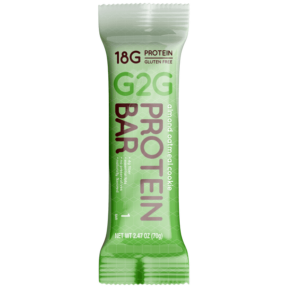 G2G Protein Bar, Almond Oatmeal Cookie, Healthy Snack, Delicious Meal Replacement, Gluten-Free, Clean Ingredients, Refrigerated for Freshness, 8 Count (Pack of 8)