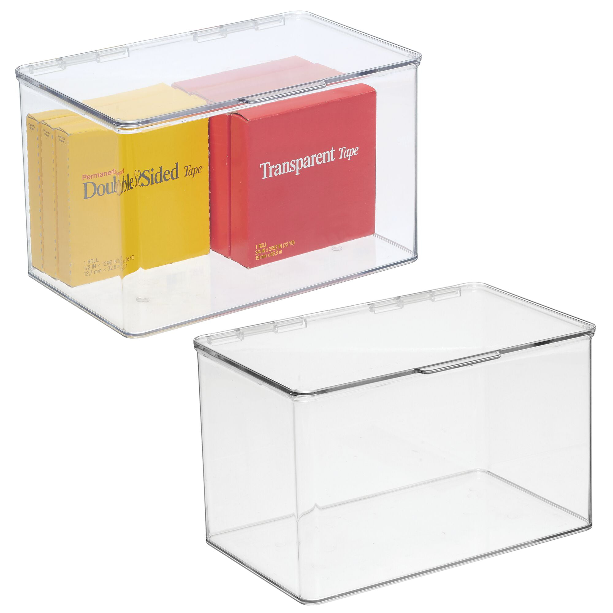 Clear Sticky Notes and Supplies mDesign Small Plastic Home Office Storage Organizer Box Containers with Hinged Lid for Desktops Pencils Staples 8 Pack Highlighters Holds Pens 